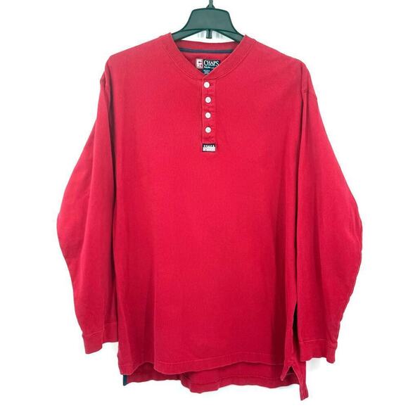 Chaps by Ralph Lauren VTG 90s Red Ribbed Henley Shirt High-Low Hem Mens Size XL - Picture 2 of 8